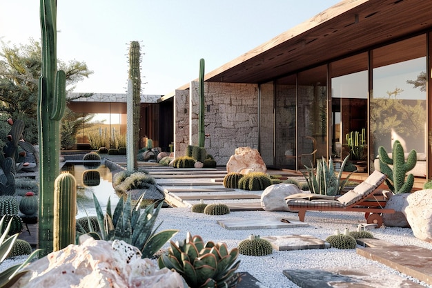 Modern desert oasis with cacti and natural stone a