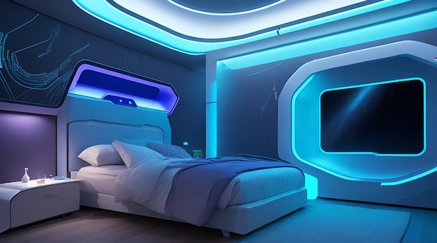 写真 led照明を搭載した現代的なデザインの未来的な寝室