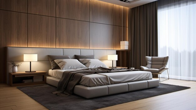 Modern design of bedroom 3d render