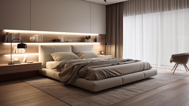 Modern design of bedroom 3d render