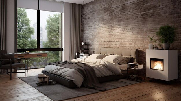 Modern design of bedroom 3d render