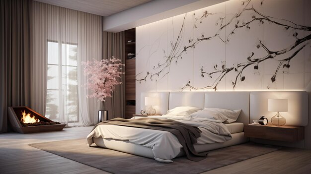 Modern design of bedroom 3d render