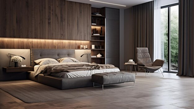 Modern design of bedroom 3d render