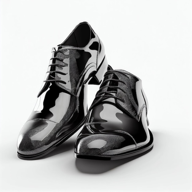 Photo modern design black leather shoes shiny on white background created with generative ai technology