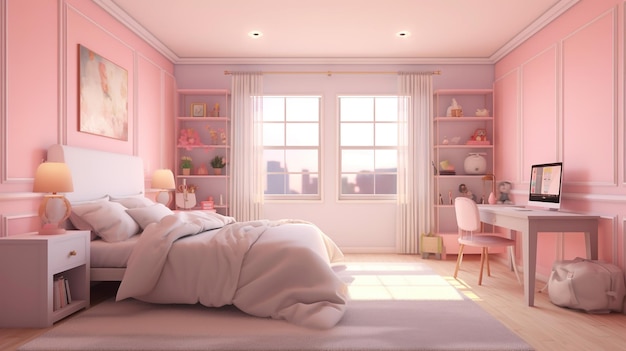 Modern design Girl039s slaapkamer met een chique roze wandbed en eigentijdse flair