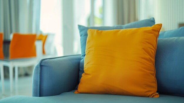 Modern design of living room with yellowblue and orange pillow on sofa Modern coasta Generative AI