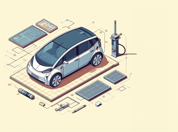 Foto rendering di design moderno di ev ibrido suv veicolo intelligente auto schemi di alimentazione illustrazione