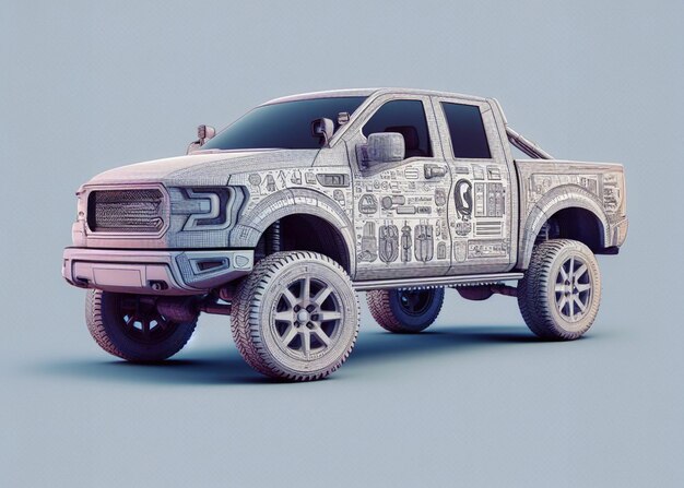 modern design render van truck pickup monster suv 4x4 krachtige voertuig kracht schematiek illustratie