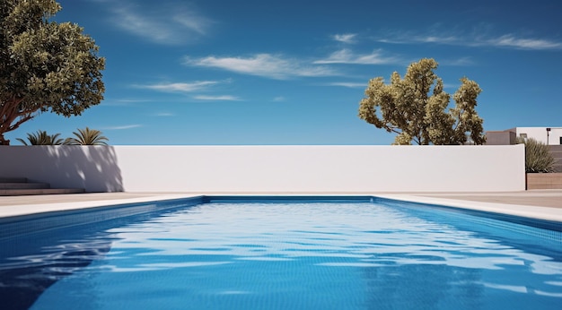 モダンなデザインのスイミングプール プール内のコーラルブルーの水