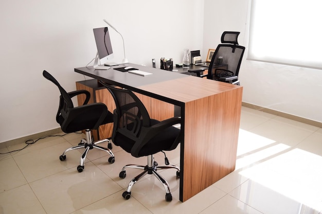 Modern designer desk for office business and creative spaces\
wooden desk in black color with storage drawers