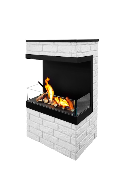 Modern designer electric fireplace of white bricks