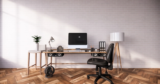 modern desk and chair for office room 3d rendering