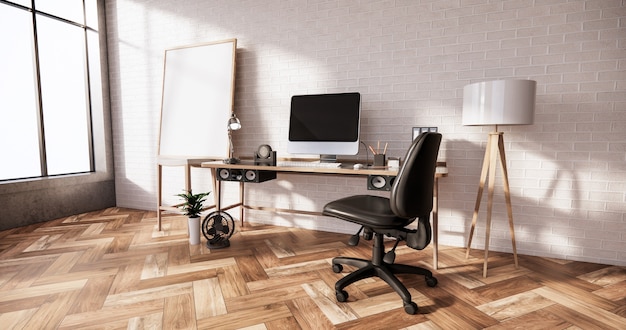 modern desk and chair for office room 3d rendering