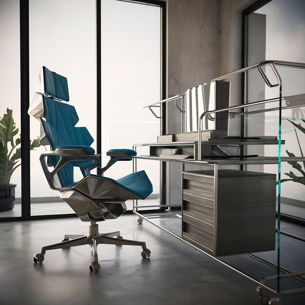 Modern desk and chair for office room 3d rendering