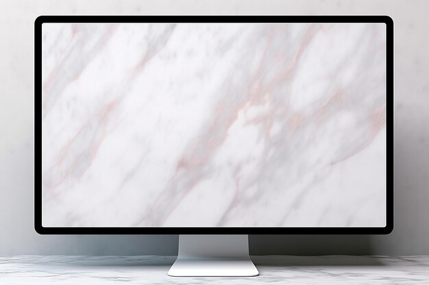 写真 白い背景の空白画面の近代的なデスクトップコンピュータのモックアップ