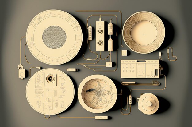 Modern devices circular forms with line symbols and illustration