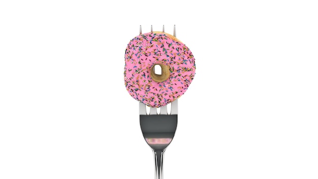 The Modern Diet  donut with fork 3d rendering