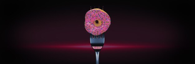 The Modern Diet - donut with fork. 3d rendering