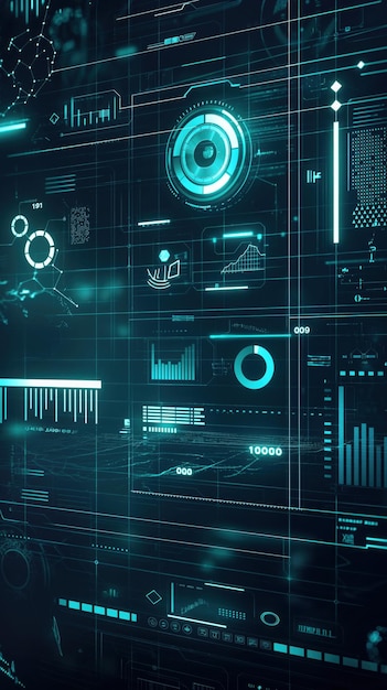 modern digital dashboard with neon teal charts and circular radar scanning futuristic grid system