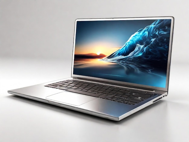 Современный цифровой ноутбук на белом фоне 3D-рендеринг