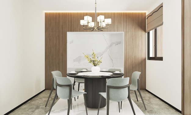 Modern Dining interior with dining table and chairs 3D illustration