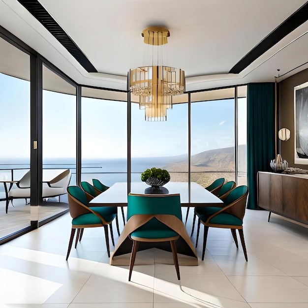 Modern dining room interior with a table and chairs