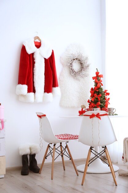 Modern dining room with Christmas decorations