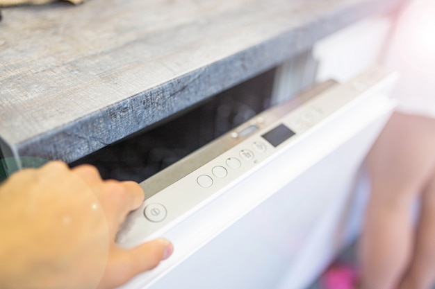 modern dishwasher fitted furniture in the kitchen household chores