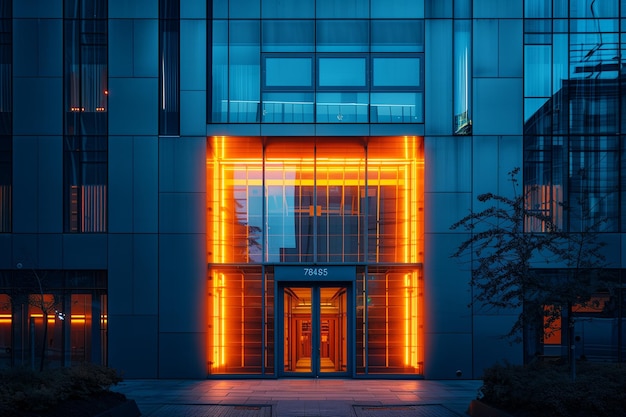 Photo modern door with warm neon light