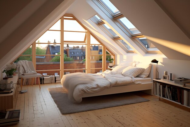 Photo modern dormer loft conversion interior design in apartment or house at uk luxury triangle attic room