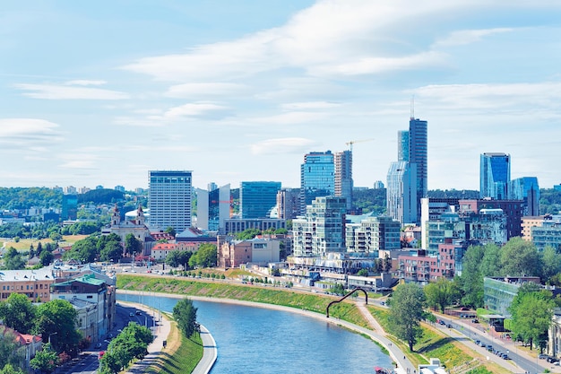 Modern downtown and the Neris river in Vilnius city center