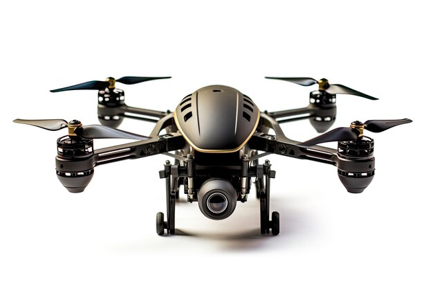 Modern drone with camera isolated on white