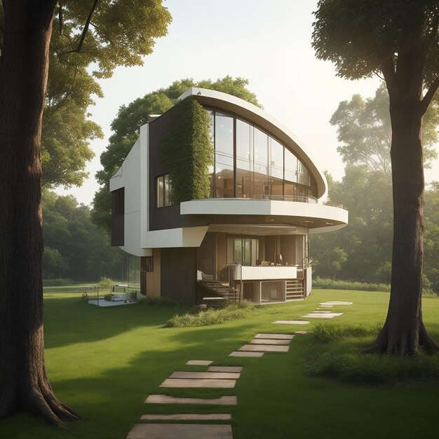 Modern droomhuis Modern huis 3d beeld