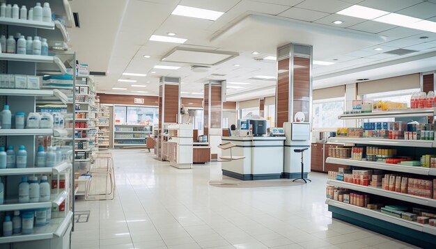 Modern drugstore interior design Pharmacy photoshoot Futuristic concept