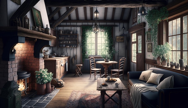 Modern eco friendly home living room interior design AI Generated image