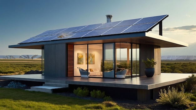 Современный экологически чистый умный дом с солнечными панелями