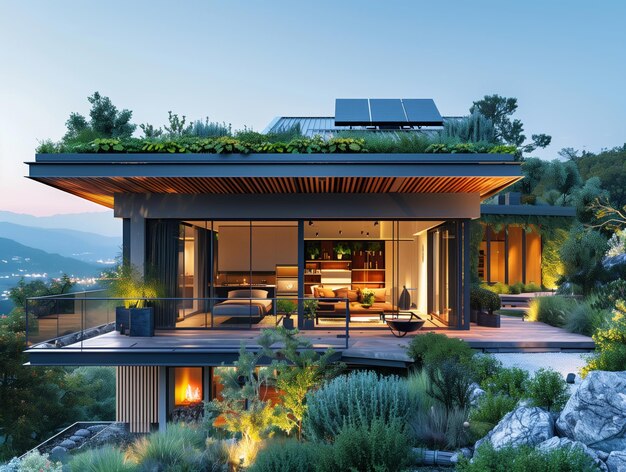 Modern EcoFriendly Home at Dusk