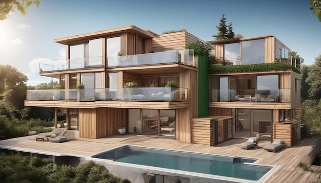 Modern ecofriendly multifamily homes with photovoltaic cells