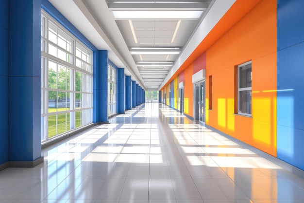 Modern Educational Corridor White and Bright