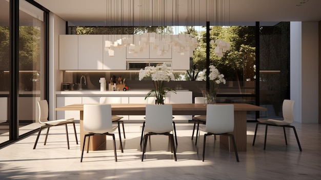 Modern eetkamerinterieur Keuken Modern Luxe Huisinterieur met design ambachtelijke houten tafel