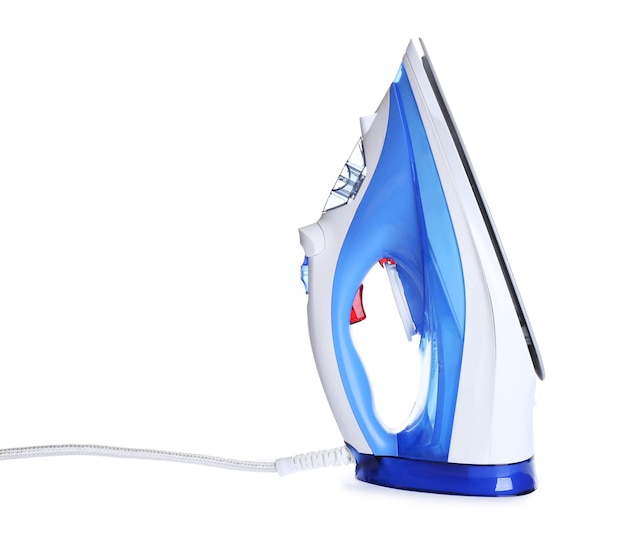 Photo modern electric iron on white background household appliance