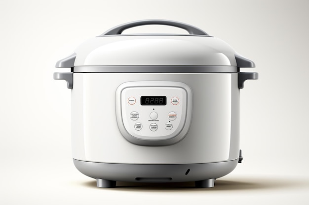 Modern electric rice cooker with ingredients on table in kitchen closeup