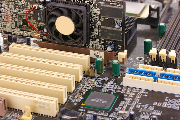 Modern electronic board Motherboard closeup