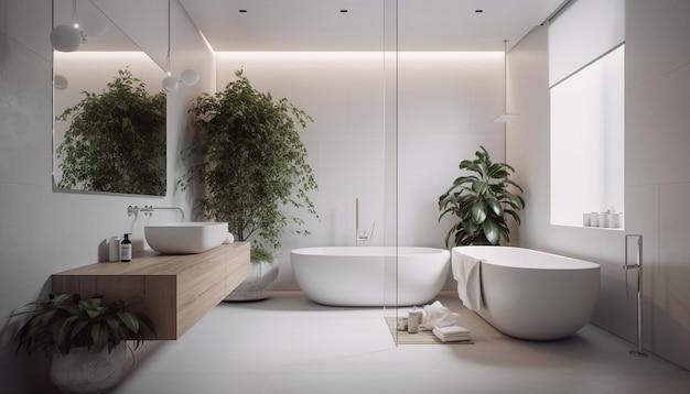 AI가 생성한 가정용 욕실 대리석 싱크 블루 타일 바닥의 현대적인 우아함