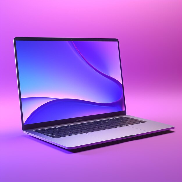 Modern elegance laptop mockup with blank screen on purple background