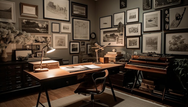 Modern elegance meets old fashioned comfort in this luxurious home office generated by AI
