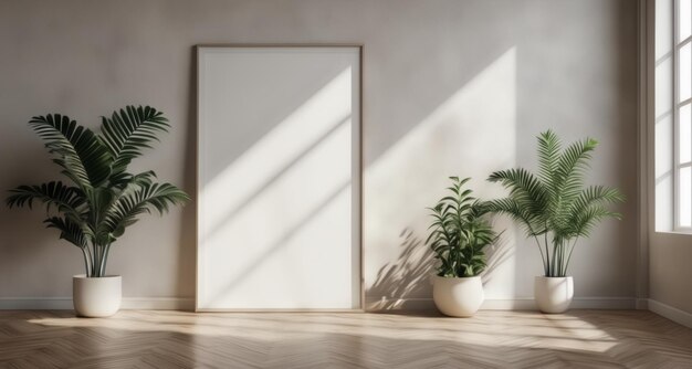 Modern elegance A minimalist room with natural light and greenery