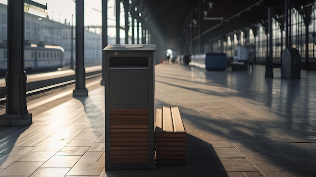 Modern elegance podium displayed on railway station wooden bench