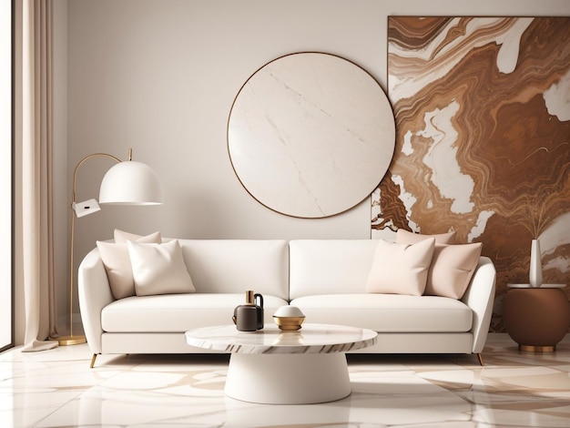 Modern Elegance White Sofa and Armchair in a Contemporary Living Room