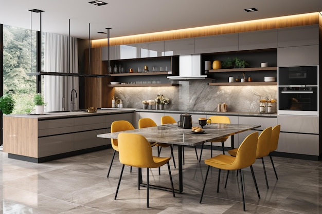 Современный элегантный дизайн домашней кухни с искусственным интеллектом